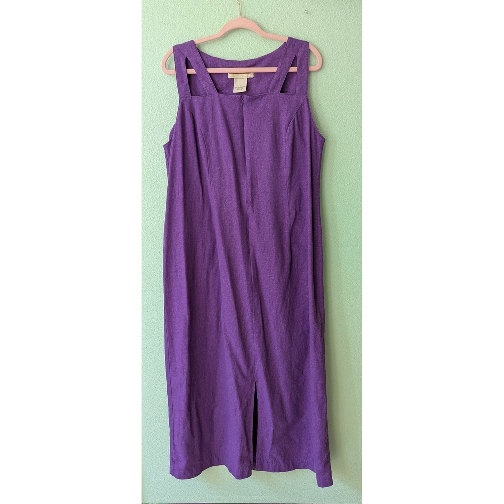 Vintage Expressions Purple Linen Rayon Blend Midi Dress Sleeveless 90s Size 18